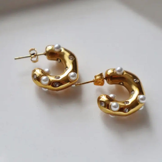 Dazzle Hoops - Pearls and Cz | Chunky Hoops